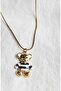 Stainless Steel Navy Blue-White Striped Bear Necklace-Gold