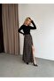 High Waist Half Belt Detailed Flared Front Openable Hidden Buttoned Slit Prenium Long Plaid Skirt - 7