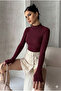 Women's Finger-Through Detailed Corded Fabric Bodysuit - 3