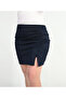Women's Stretchy Fabric Gathered Front Slit Stylish Shorts Skirt - 3