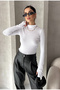 Women's Finger-Through Detailed Corded Fabric Bodysuit - 3