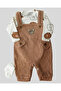 Baby Teddy Bear Embroidered Waffle Knitted Salopet Jumpsuit and Long Sleeve Bodysuit 3-Piece Set - 2