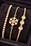 Gold Color Steel Zircon Stone Women's Bracelet 3-Piece Gift Set