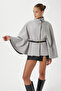 Women's Kayla Gold Buttoned Belted Gray Cashmere Poncho - 2