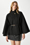 Women's Kayla Gold Buttoned Belted Black Cashmere Poncho - 4