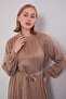 Brown Shoulder Stone Flower Detailed Cupra Dress - 3