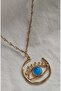 Stainless Steel Chain Blue Eye Plate Necklace-Gold