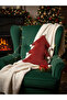 Christmas-Themed Decorative Throw Pillow in the Shape of a Pine Tree with Snowflake Pompom Details