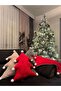 Christmas-Themed Decorative Throw Pillow in the Shape of a Pine Tree with Snowflake Pompom Details - 2