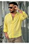 Flowy Linen Textured Oversized Sports Collar Shirt Yellow - 2