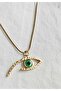 Stainless Steel Snake Chain Green Eye Necklace-Gold