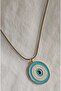 Stainless Steel Blue Mineral Evil Eye Medallion Necklace-Gold