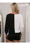 Women's Long Sleeve V-Neck Double Color Knitwear Blouse - 4