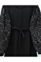 Imported Lycra Crepe Dress with Sequined Sleeves and Belt - Black - 4