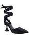 Women Spool Heel Tie Up Satin Sandals in Black