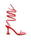 Women Spool Heel Lace Up Sandals in Red - 2