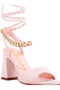 Women Peach Chain Detail Tie Up Block Heels - 4