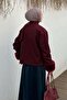 Sleeve Fur Detailed Coat Burgundy - 4