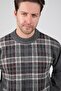 Smoked Crew Neck Striped Front Lamb Wool Blend Men's Knitwear Sweater - 4
