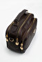 Women's Brown 3-Compartment Lined Leather Strap Hand Crossbody and Shoulder Bag