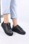 Zuri Black Matte Leather Lace-Up Women's Sneakers - 2