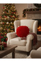 Christmas Themed Round Decorative Throw Pillow with Snowflake Pom-Pom Detail - 2