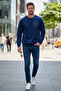 Men's Zipper Detail Crew Neck Cotton Sweatshirt 24722 Indigo - 4