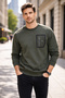 Men's Zipper Detail Crew Neck Cotton Sweatshirt 24722 Khaki - 3