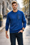 Men's Zipper Detail Crew Neck Cotton Sweatshirt 24722 Indigo