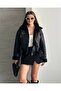 Fur Collar Plush Inside Waist Belted Suede Leather Biker Women's Jacket - 7