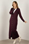 Patterned Long Mercerized Cardigan N3295 Plum - 2
