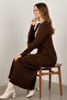 Patterned Long Mercerized Cardigan N3295 Brown - 3