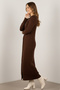 Patterned Long Mercerized Cardigan N3295 Brown - 2