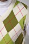 Ecru/Green V-Neck Colorful Diamond Pattern Sleeveless 100% Lamb Wool Men's Knitwear Sweater - 5