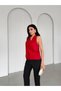 Red Degaje Collar Flowy Satin Blouse - 2
