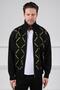 Black Zipperless Pocketless Green Stripe Detailed 100% Lamb Wool Men's Knitwear Cardigan - 3