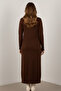 Patterned Long Mercerized Cardigan N3295 Brown - 4