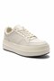 Women's Khaki Leather High Sole Sneaker Shoes White - 4