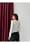 White Double-Breasted Satin Blouse with Collar Buckle Detail - 5