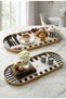 Gold Framed Set of 2 Black Patterned Decorative Oval Trays (13X30)