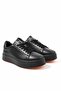 Women's Khaki Leather High Sole Sneaker Shoes Black - 2