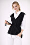 Women's Black Belted Knit Sweater - Ks0001