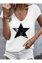 Star Printed Women's V-Neck Sleeveless Salas T-Shirt Boyfriend - 2