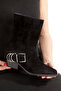 Black Suede Cowboy Western Women's Boots with Removable Buckle, Pointed Toe, and Thick Heel - 5