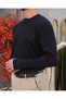 Men's Navy Blue Buttoned Crew Neck Regular Fit Plain Knit Sweater - 5