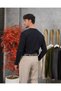 Men's Navy Blue Buttoned Crew Neck Regular Fit Plain Knit Sweater - 6