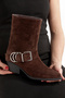 Shoes Removable Buckle Detail Women's Stylish Comfortable Pointed Toe Chunky Heel Brown Cowboy Boots - 5