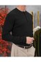 Men's Black Buttoned Crew Neck Regular Fit Plain Knit Sweater - 4