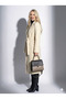 Women's Bearded Textured Double-Breasted Collar Lined Pocket Detailed Belted Buttoned Full Fit Fox Coat - 2