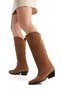 Shoes Stitching Detail Pointed Toe Chunky Heel Women's Genuine Leather Tan Color Suede Stylish Cowboy Boot - 3
